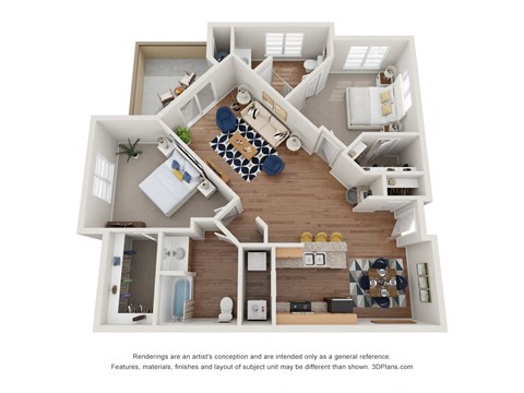 Floor plan for 2 beds, 2 baths, 1415 sqft